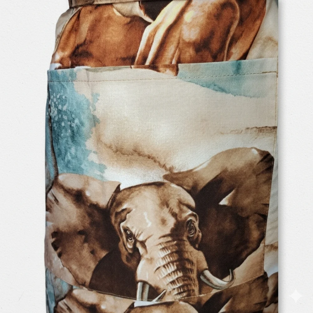 Apron Size S/M NEW Animal Print Elephant Lion Long Ties Handmade Africa Savannah